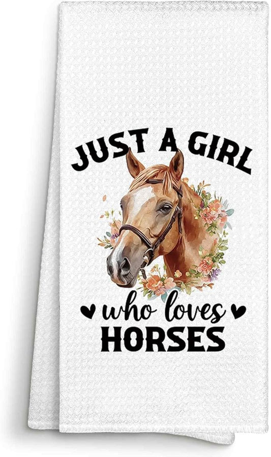 Just a Girl Who Loves Horses Kitchen Towels Decorative Gifts for Horse Lovers Women 16x24, Horse Dish Towel Cloths Dishcloths Tea Towel, Horse Bathroom Kitchen Hand Towel Decor
