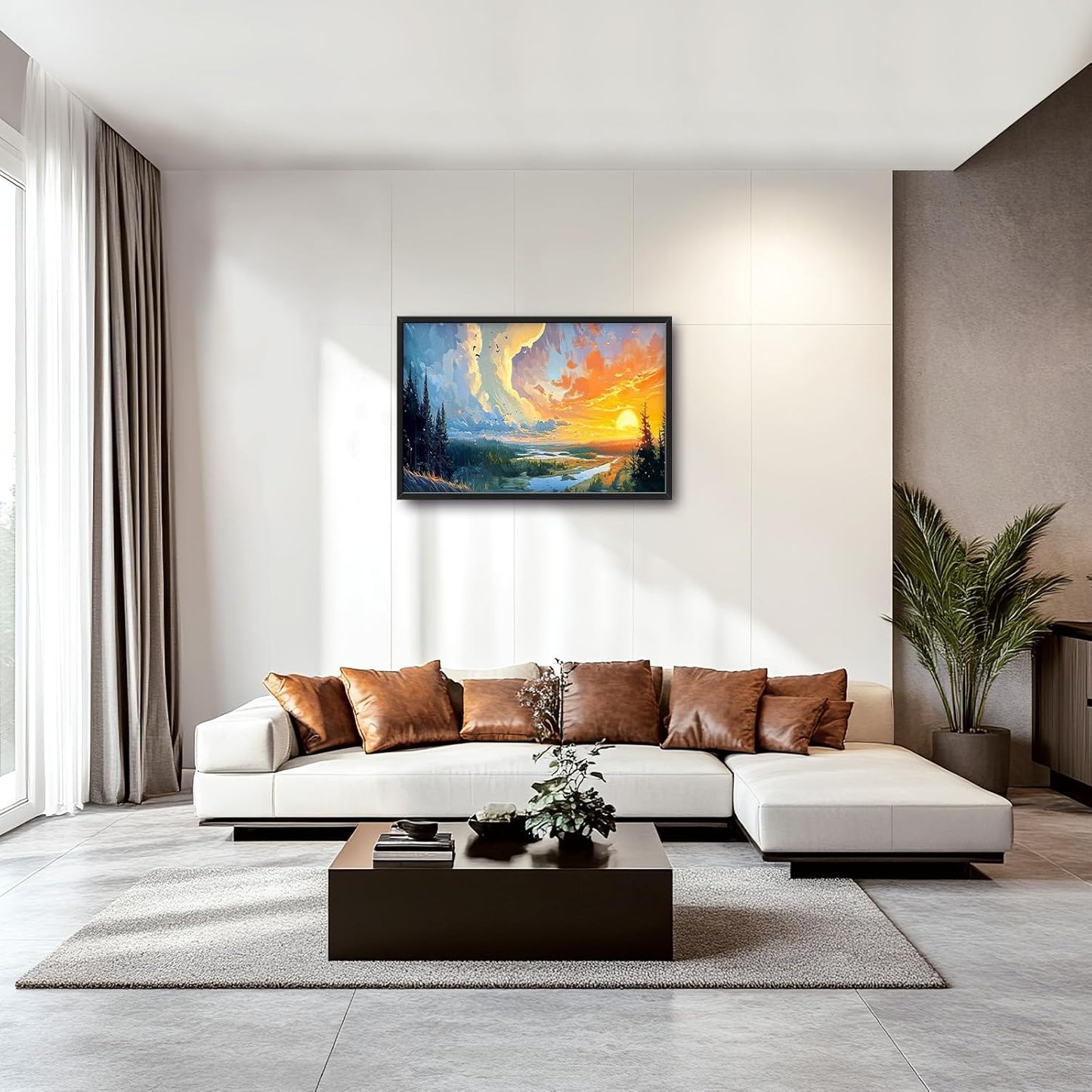 Framed Large Sunrise Wall Art for Living Room, Oversized Sunrise Wall Decor Forest Lake Landscape Canvas Print Natural Picture Home Decoration for Bedroom Living Room Office 36"x24"