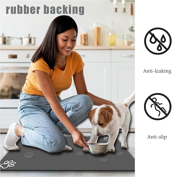 Large Boho Dog Food Mats for Floors, Absorbent Dog Bowl Mat for Food and Water Dispenser Mat, Quick Dry Cat Food Mat Pet Supplies (Dark Vintage, 36 * 24)