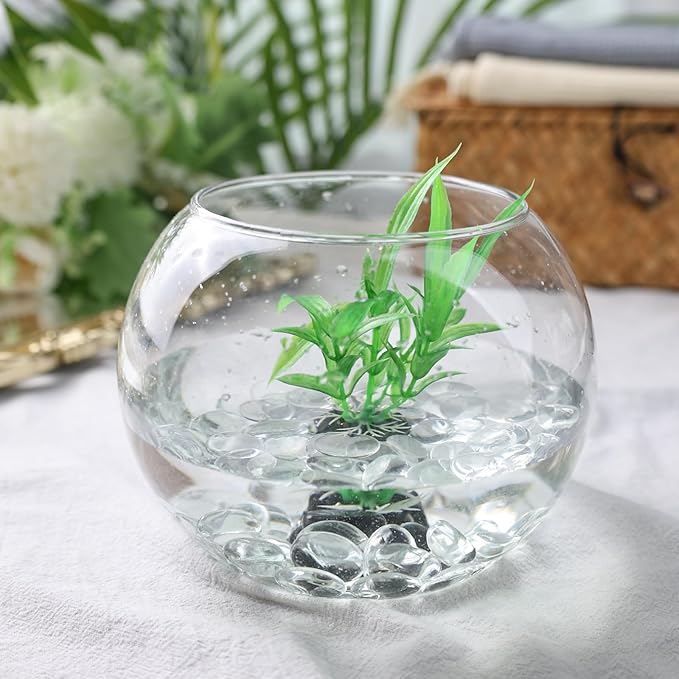 FUTUREPLUSX 1Lb Flat Glass Marbles, Clear Flat Gems Transparent Aquarium Pebbles Vase Filler Beads Table Scatters