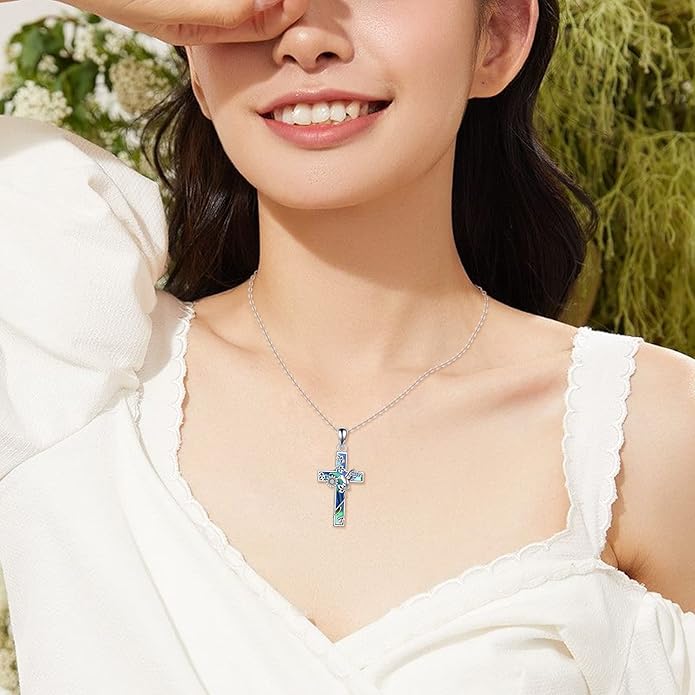 YFN Cross Necklace Sterling Silver Religious Cross Pendant Jewelry Christian Gifts for Women Men