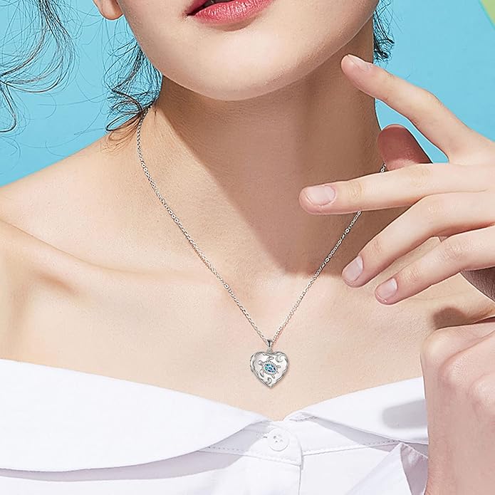 WINNICACA S925 Sterling Silver Heart Lockets Necklace That Holds Pictures Jewelry for Women Photo Pendant Necklace for Birthday Gifts