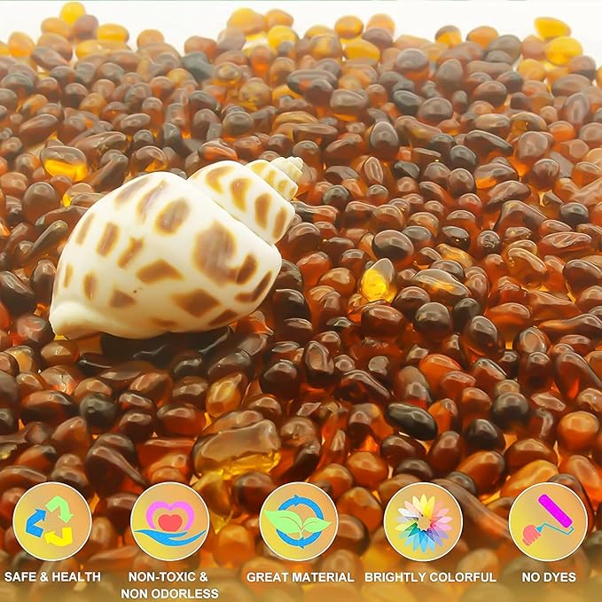 Keedolla Aquarium Sea Glass Pebble Stones, 6-9mm Fish Tank Gravel Marble Rock for Aquarium, Fish Turtle Tank, Vase Fillers, Garden - Amber(0.93LB/430g)
