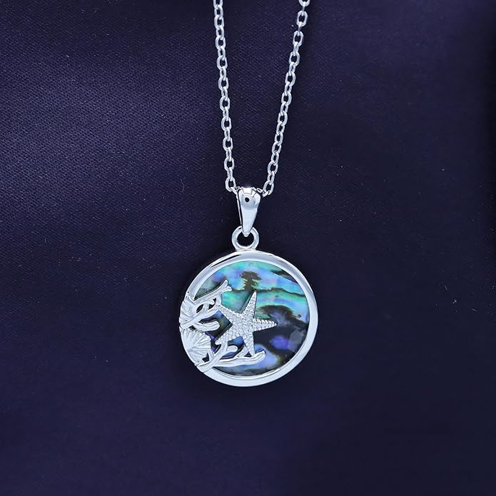 AFFY Abalone Shell Animal (Starfish, Dolphin, Seahorse, Frog, Dragonfly, Whale Tail, Turtle) 14K White Gold Over Sterling Silver Pendant Necklace Jewelry Gift For Her