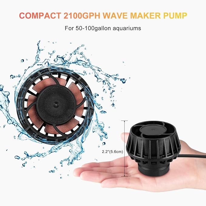 2100GPH Aquarium Wave Maker with Controller Mini DC 24V 12W Powerhead with Magnetic Mounting, Wavemaker with LED Display for 50 to 100 Gallon Tank