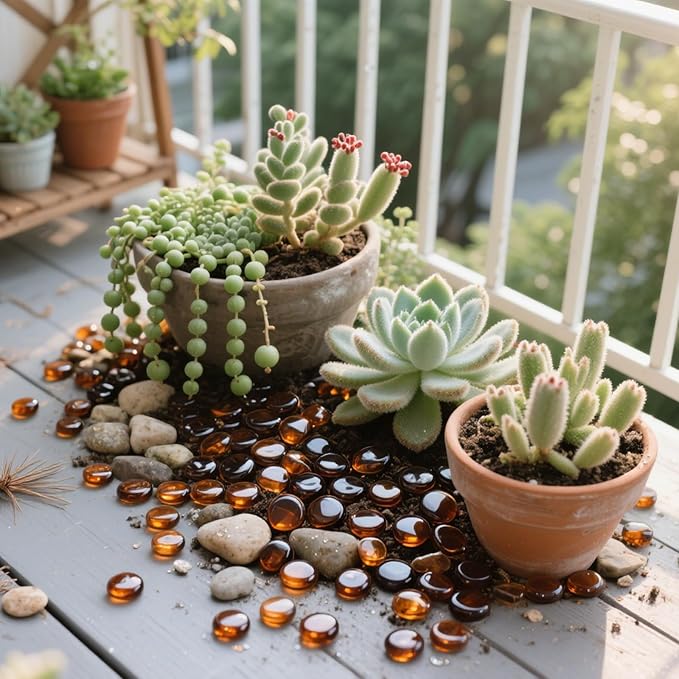 0.96LB Glass Beads Vase Filler Aquarium Gravel Decor Flat Glass Marbles Gems Pebbles Fish Tank Rocks Home Decorative Art Craft - Amber