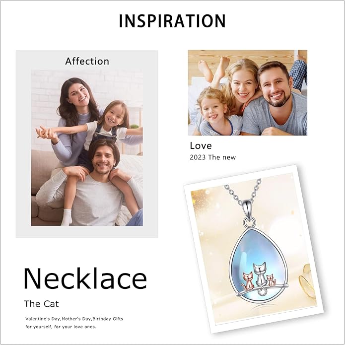 POPLYKE Cat/Family Cat Necklace for Women 925 Sterling Silver Celtic Moon Cat Wiccan Jewelry for Wife