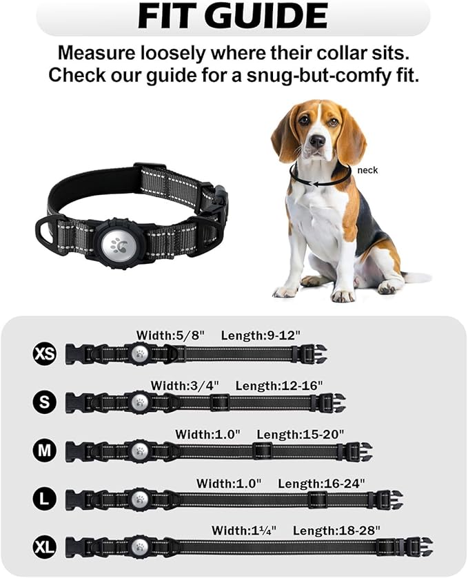 TagME Airtag Dog Collar,Waterproof Reflective Pet Collar with Airtag Holder,Soft Padded and Double D-Rings for Small Dogs,Black