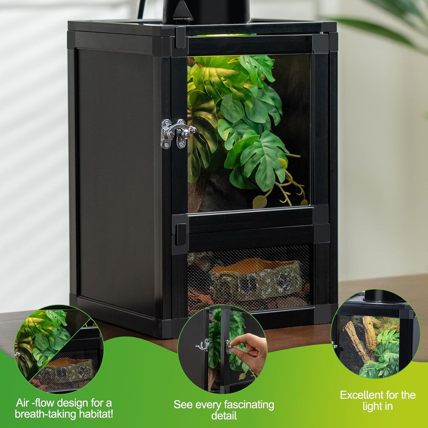 8" x 8" x 12" Small Reptile Cage Hatching Habitat, Screen & Acrylic Doors, Ventilated Terrarium for Lizards, Snakes, Frogs, Easy Assembly, Two Doors