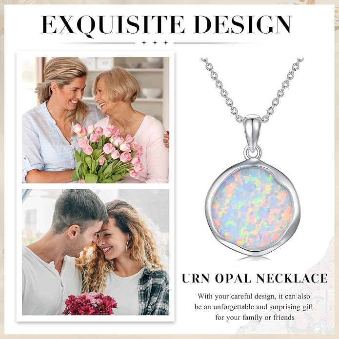 Urn necklace for Ashes 925 Sterling Silver Opal/Turquoise/Moonstone/Moss agate Pendant Cremation Memory Jewelry Keepsake Gifts for Women
