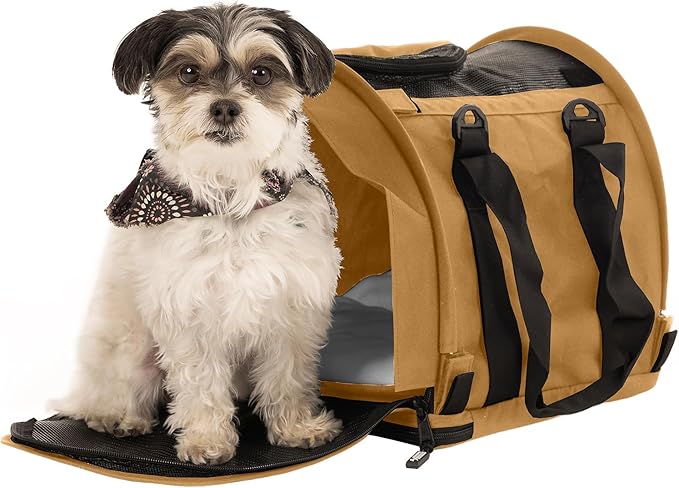 SturdiBag Pro 2.0 Pet Travel Carrier for Cats and Dogs | Soft Sided Pet Carrier Bag with Safety Clips and Seatbelt Straps for Airplane or Car Travel | Cube, Earthy Tan