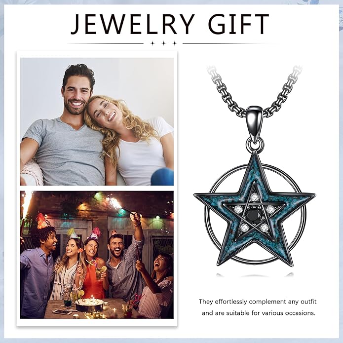 Witch Necklace 925 Sterling Silver Pentagram Triple Moon Pentacle Pendant Wiccan Pagan Jewelry Witchy Gifts for Women