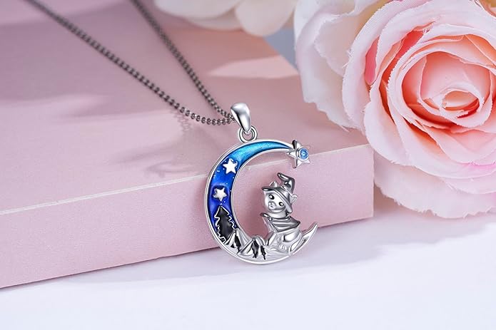Witch Cat/Raven/Moon phase Necklace 925 Sterling Silver Celtic knot Pendant Gothic Jewelry Gifts for Women