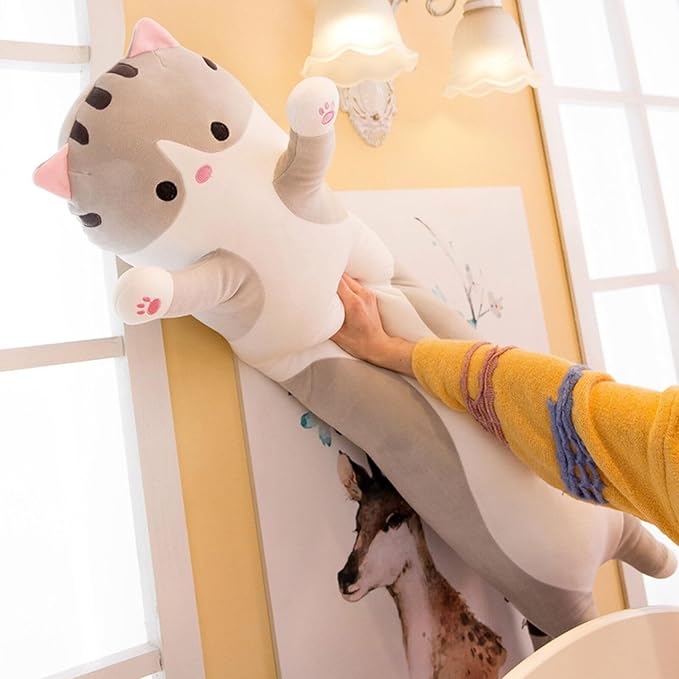 Long Cat Plush Pillow Soft Cat Hugging Pillow Stuffed Animal Pillow Cute Kitty Sleeping Throw Pillow Gift for Kids (70cm/27.55inch,Gray