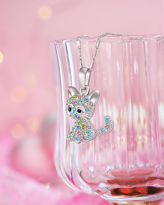 Lanqueen Kitty Cat Pendant Necklace Jewelry for Women Girls Cat Lover Gifts Daughter Loved Necklace
