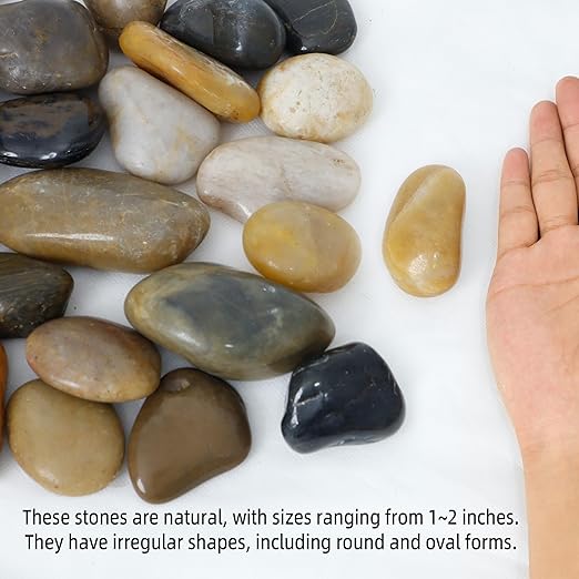 45LB 1"-2" Decorative River Rocks for Plants, Polished Pebbles for Garden Landscaping, Planters,Aquarium,Vase Fillers, Indoor & Outdoor Decor