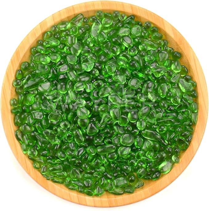 WAYBER Glass Stones, 1Lb/460g Irregular Sea Glass Pebbles Non-Toxic Artificial Gemstones for Vase Filler/Handmade Gift/Terrarium Flowerpot Aquarium Turtle Tank Decoration, Green
