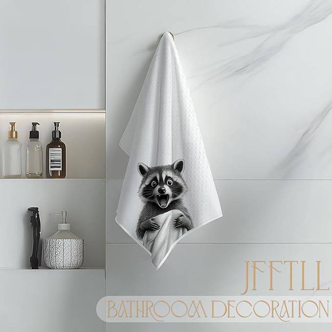 Funny Bathrobe Raccoon Hand Towels for Bathroom Washroom Restroom Decor, Raccoon Lover Gifts, Kids Hand Towels, 16x24 Inch
