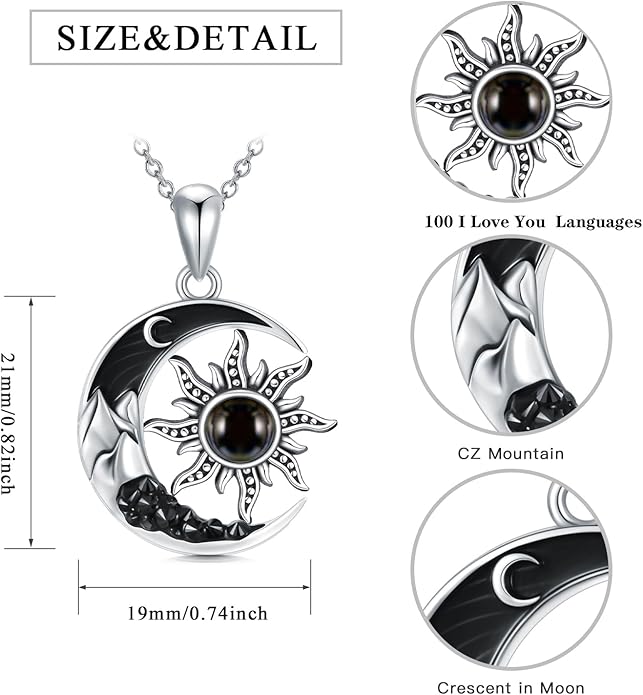 Gothic Jewelry Bat/Cat/Wolf/Dragon/Owl/Fox/Spider/Sun Pendant Sterling Silver Crescent Moon Necklace for Women Girls Black Jewelry Gifts