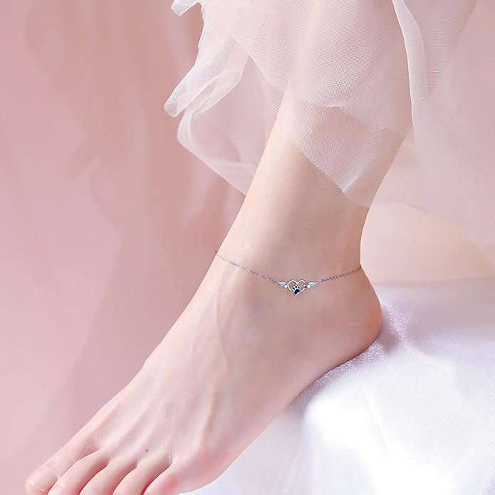 FLYOW 925 Sterling Silver Cute Paw Print Forever Love Heart Pendant Necklace/Bracelet/Stud Earrings Gift for Women, Box Chain 18"