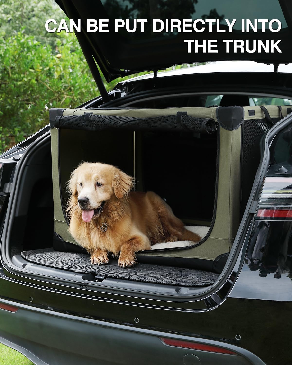 42 Inch Collapsible Travel Dog Crate for Medium Large Dogs, Portable Dog Crate 4-Door Foldable Soft Kennel with Durable Mesh Windows for Indoor & Outdoor Travel, with Storage Bag,Green