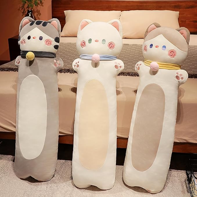 Long Cat Plush Pillow, 51.1inches Cute White Cat Plushie Stuffed Animals Body Pillow, Kawaii Kitten Soft Plushie Doll Toy Birthday Gift for Kids Girlfriend