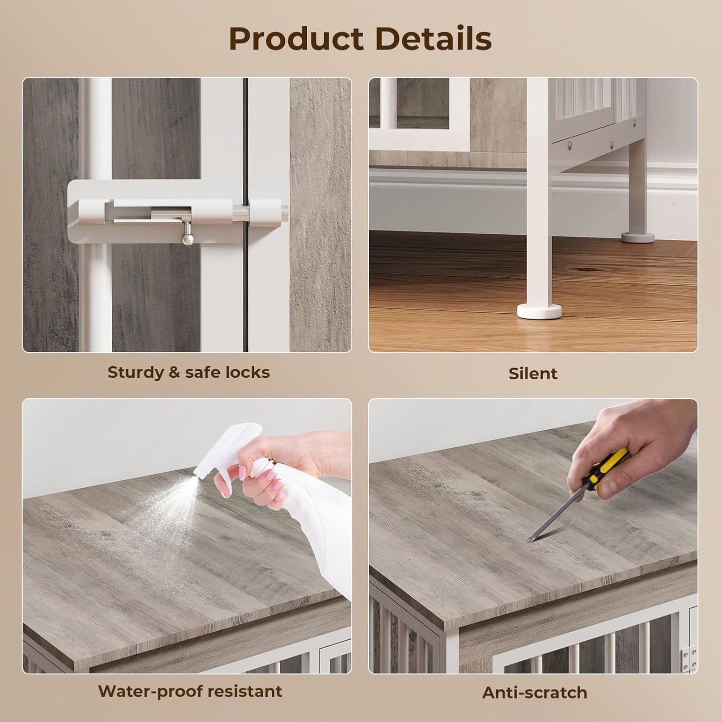 78 Inch Dog Cage Furniture for 2 Large/Medium Dogs with Removable Divider, Extra Large Double Doors Dog Kennel, XXL Thick Wooden Dog cage Furniture, Durable and Sturdy, Beige