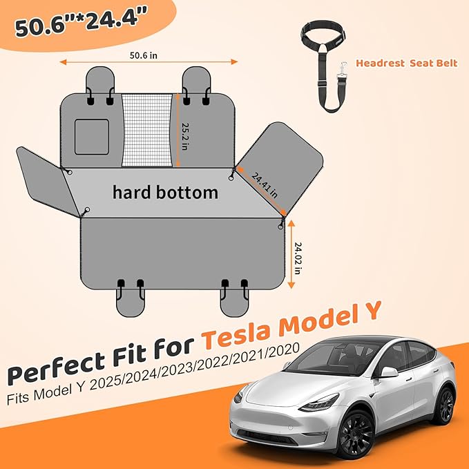 URPOWER Dog Back Seat Extender for Tesla Model Y, Hard Bottom Dog Car Seat Cover Holds 400 lbs, Waterproof Dogs Hammock for Car Pet Backseat & Door Protector Dogs Car Bed for Model Y 2025-2020