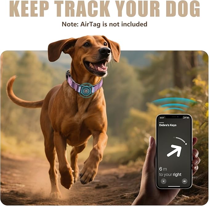 AirTag Dog Collar - Leather Dog Collar with Airtag Holder | IP68 Waterproof AirTag Holder with Metal Buckle, Comfortable GPS Dog Collars Tracker for Medium Large Dogs (Rose Gold, M)