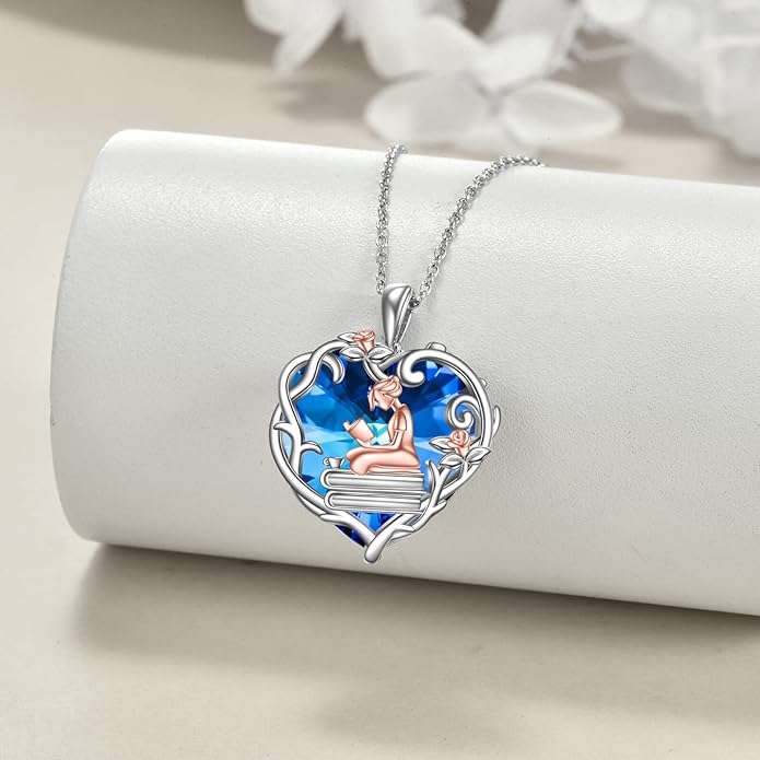YFN 925 Sterling Silver Book Lover Necklace Reading Pendant for Women Graduation Gift Jewelry for Student Friends Classmate