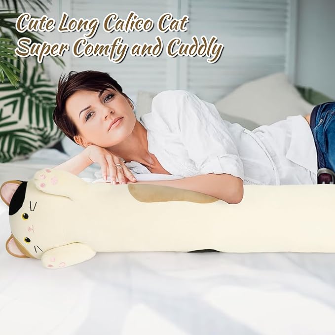 Long Cat Plush Pillow, 31inch Cartoon Cat Boby Pillow Long Kitten Stuffed Animal, Soft Hugging Plush for Girls for Kids, Birthday