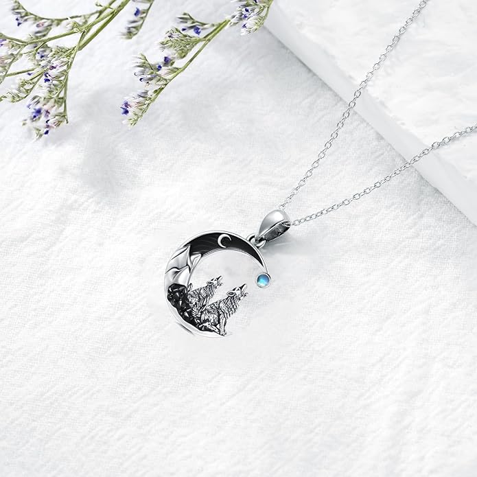 Gothic Jewelry Bat/Cat/Wolf/Dragon/Owl/Fox/Spider/Sun Pendant Sterling Silver Crescent Moon Necklace for Women Girls Black Jewelry Gifts