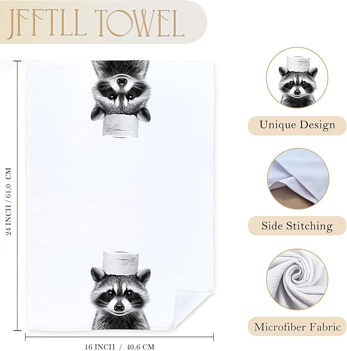 Funny Toilet Newspaper Raccoon Bathroom Hand Towels, Gifts for Raccoon Lovers Hand Towels for Bathroom Washroom Restroom Decor, 16x24 Inch Set of 2