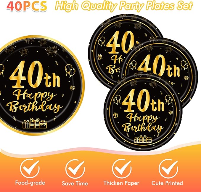 41Pcs Birthday Party Supplies Vintage 40th Birthday Decorations Back in 1984 40th Theme Birthday Party Decorations Tableware Includes Paper Plate Napkin Tablecloth for Men Service 20 Guests