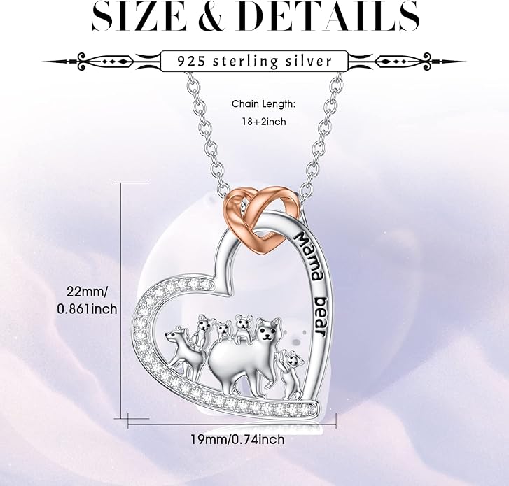 Mothers Day Gift for Mom 925 Sterling Silver Mama Bear/Dinosaur/Cat/Bird/Chicken Necklace with 1 2 3 4 5 Cubs Jewelry for Women Wife Grandma