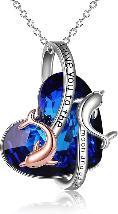 ONEFINITY Dolphin Necklaces 925 Sterling Silver Crystal Dolphin Pendant Ocean Jewelry Mother‘s Day Gifts for Women Mom Wife