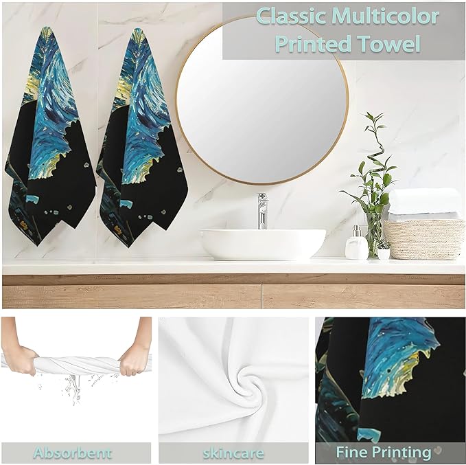 2 Pack Hand Towels for Bath,Black Cat Starry Night Decorative Towels Highly Absorbent Soft Towels for Bathroom Beach Kitchen Spa Gym Face Towel 14x28 Inch