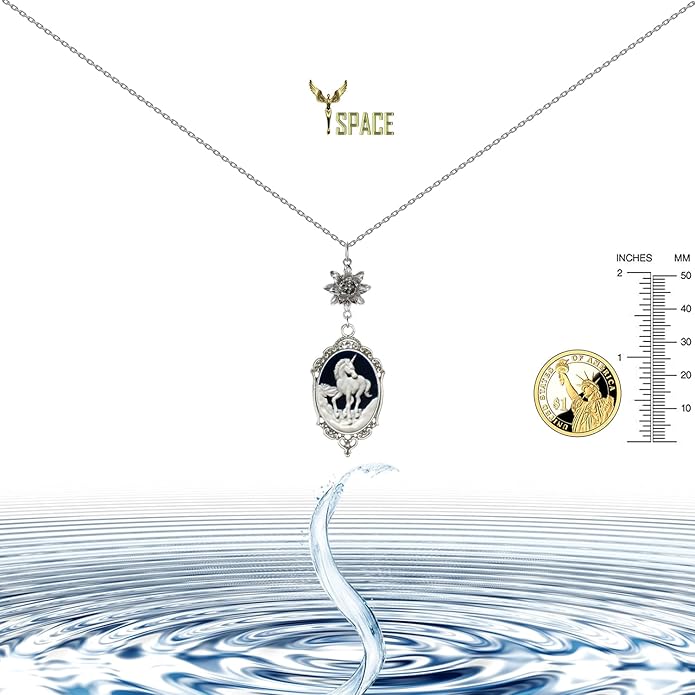 Yspace Lotus Charm Necklace Antique Decor Cameo Pendant 2 Chains Velvet Pouch for Gift