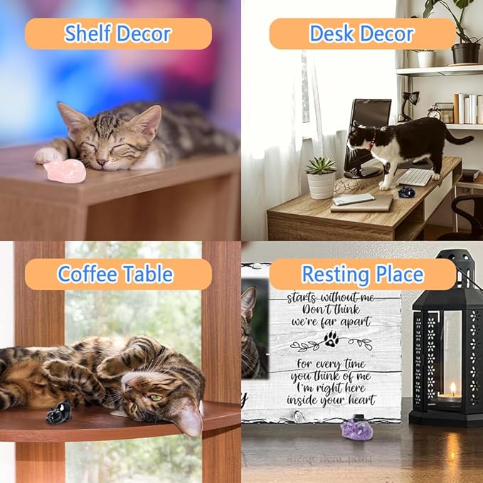 WHAL&YUNE Crystal Cat Figurine, 1PC Rose Quartz Cat Stone, Natural Sleeping Cat Ornament Hand Carved Cat Statue Cat Decoration for Cat Lovers, Gift 1.5"