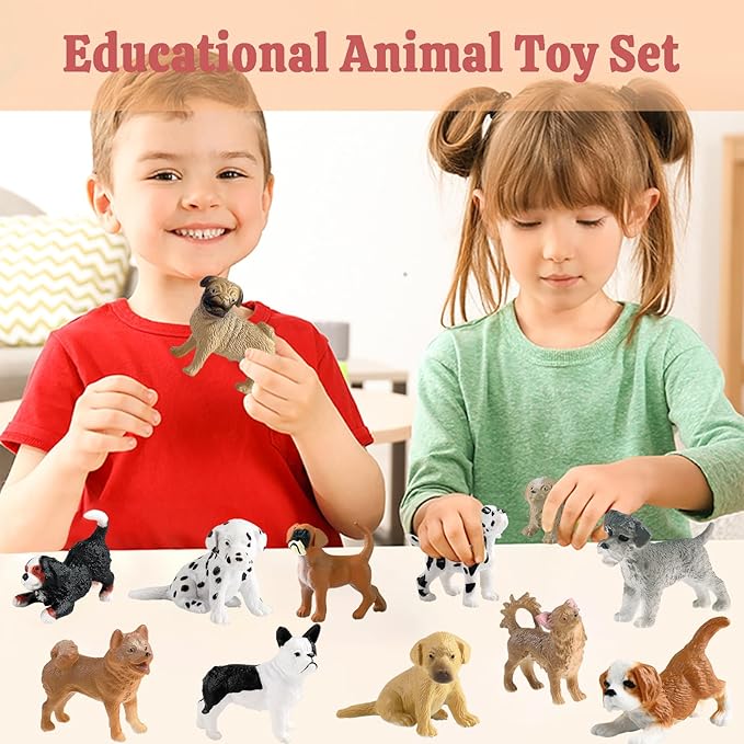12PCS Mini Dog Figurines, Plastic Animals Mini Dog Figures Realistic Hand Painted Tiny Dog Toys Playset for Kids Toddlers, Miniature Puppy Toys Cake Topper Christmas Birthday Gift