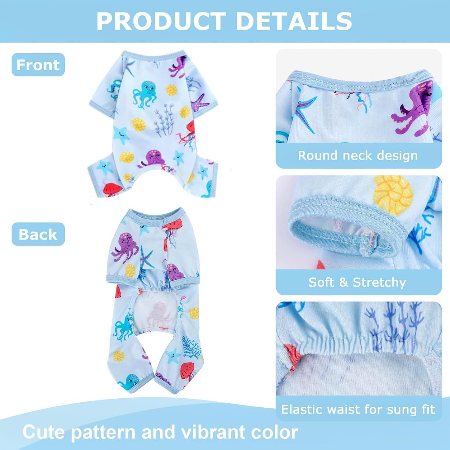 Dog Pajamas Pjs Summer Dog Clothes for Small Dogs Girl - Boy - Small Size Dogs, Soft Stretchy Puppy Clothes Doggie Onesies Cat Pet Jammies Outfit for Chihuahua Yorkie, Octopus Blue, XS