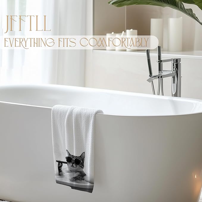 Funny Bath Cat Hand Towels for Bathroom Washroom Restroom Decor, Cat Mom Lady Lovers Gifts, Funny Bathroom Decor, 16x24 Inch