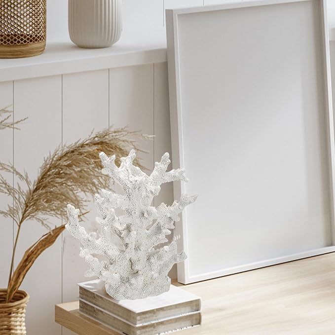 TOPZEA Artificial Coral Ornament, Resin Faux White Coral Reef Aquarium Decor Decorative Sea Stony Corals Realistic Underwater Aquatic Plant for Fish Tank Decoration, Bathroom, Living Room