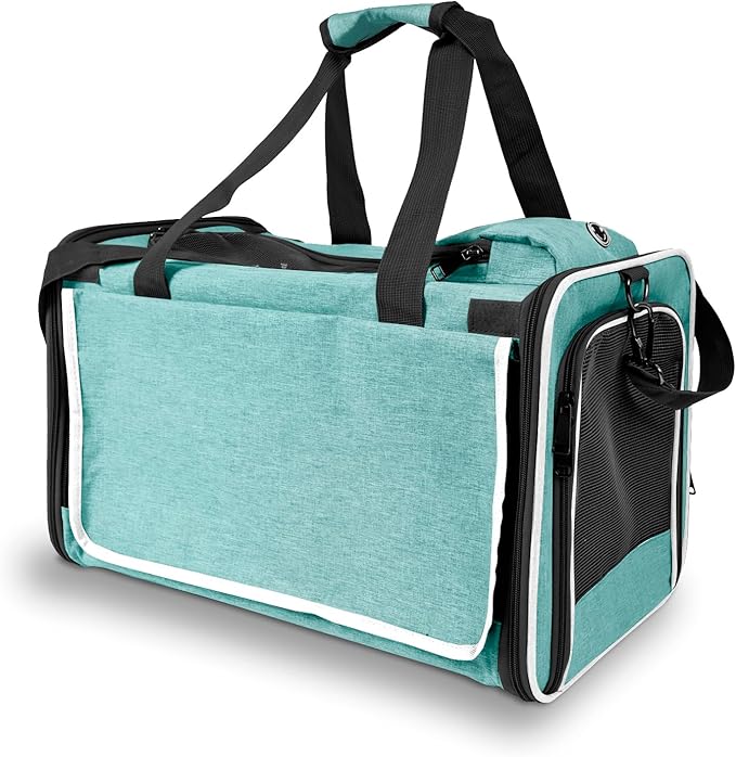 Small Dog Carrier for Puppy Yorkshire Softshell Car Transport Chihuahua Carry Cage 18-inch Collapsible Doggie Vet Visit Crate Easy Load Roomy Pet Carrier Bag Kennel Dog Essentials Teal