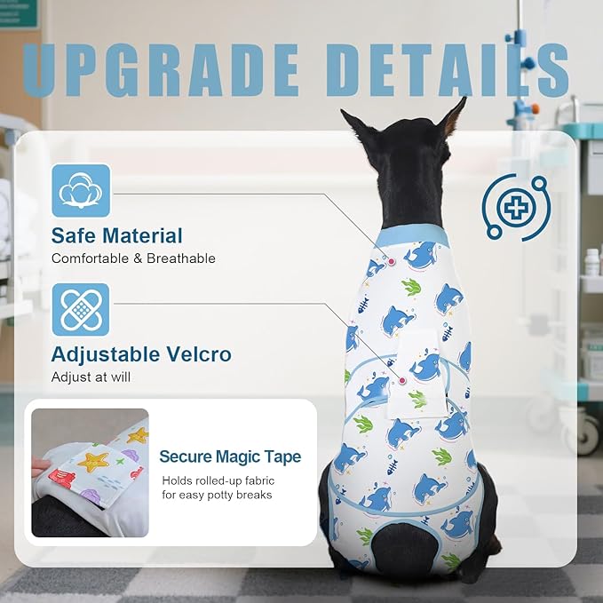 Recovery Suit for Dogs After Surgery, Professional Dog Surgical Suit for Female Spay, Male Neuter, E-Collar & Cone Alternative Dog Onesie for Abdominal Wounds Skin Disease, Blue, M
