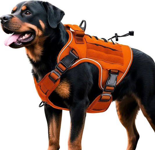 Heavy-Duty Tactical Dog Harness for Large Dogs, No Pull Adjustable Reflective Pet Vest with Molle System, K9 Military-Grade Control for Service Training, Outdoor & 10+ Breeds, Orange, XX-Large