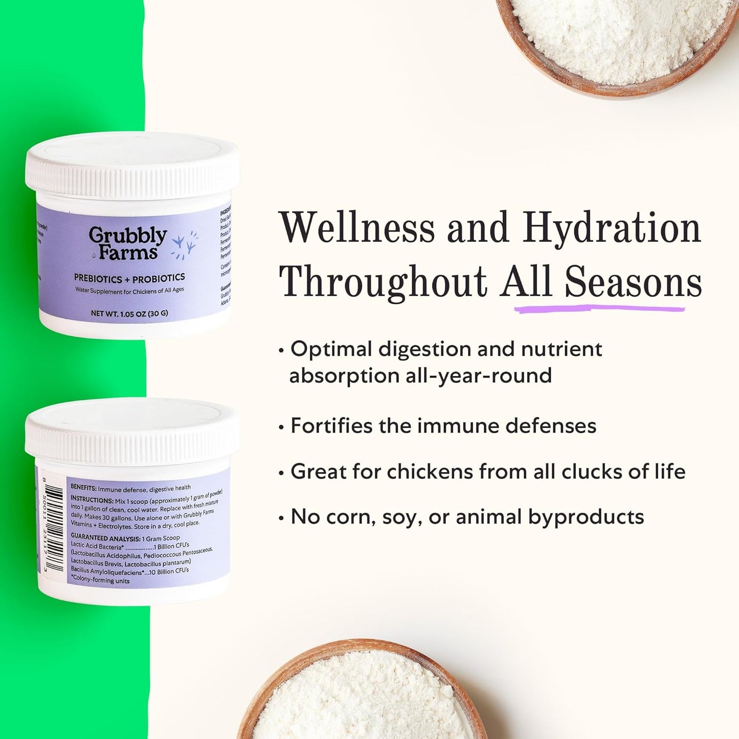Grubbly Farms Prebiotics + Probiotics for Chickens (30 Day)