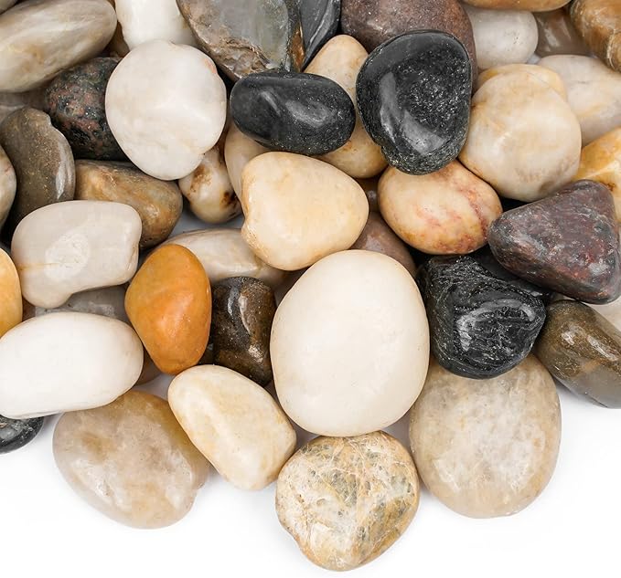 Mr. Fireglass Natural Polished Pebbles, 1 Inch Decorative Mixed Color Stones Aquarium Gravel River Rocks for Vase, Succulents, Landscaping and Home Decor (5-lb Bag)