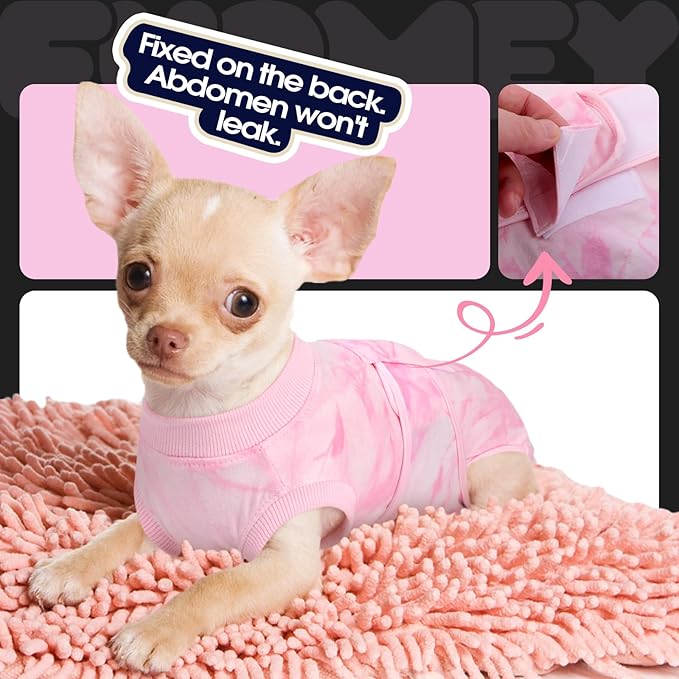 FUAMEY Recovery Suit for Dogs After Surgery,Soft Breathable Dog Bodysuit E-Collar & Cone Alternative Surgical Suit,Male Female Dog Neuter Spay Suits Anti Licking Wounds Onesie Pink Tie Dye L
