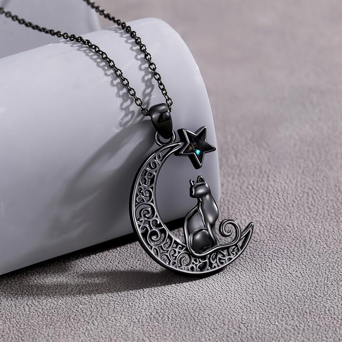 Witch Cat/Raven/Moon phase Necklace 925 Sterling Silver Celtic knot Pendant Gothic Jewelry Gifts for Women